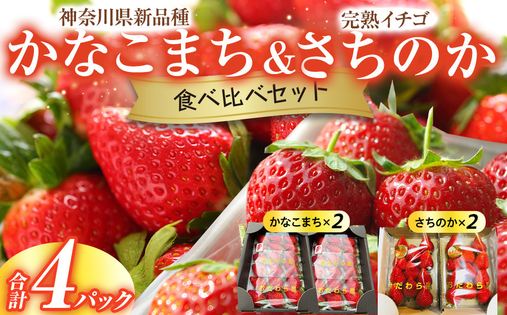 【期間限定・数量限定！】神奈川県新品種「かなこまち＆さちのか」食べ比べセット　完熟イチゴ　苺　4パック入り