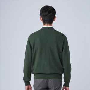日本製 カシミヤ100% カーディガン グリーン Sサイズ [2637]