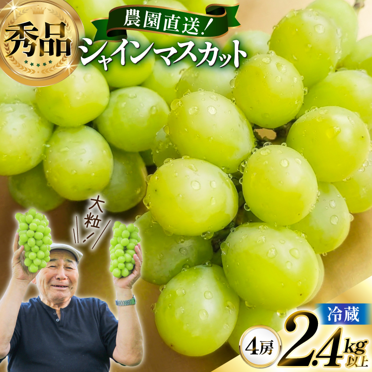 【期間限定発送】 シャインマスカット 秀 4房 2.4kg 以上 [もん前の里 山形県 高畠町 tk06ays960003] フルーツ 果物 くだもの ぶどう ブドウ 葡萄 2.4キロ 甘い