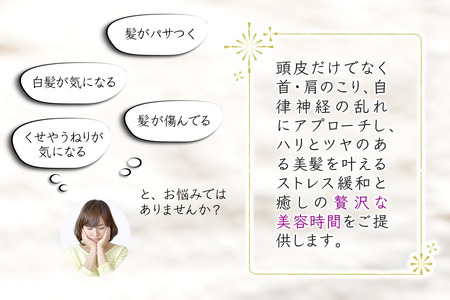 髪質改善と頭皮改善で贅沢な美容タイムご利用券 カット 髪質改善カラー 頭皮の整体 ヘッドスパ 高濃度酸素水ケア 所要時間 150分 エイジングケア リラクゼーション ヘアケア ヘアカラー 毛染め 白髪