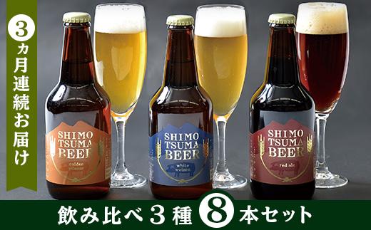 【３ヵ月連続お届け】しもつまクラフトビール８本セット【定期便 クラフトビール ビール 地ビール お酒 発泡酒 酒 ビール 飲み アルコール】