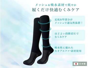 メッシュ着圧ソックス ブラック 3足/ 夏用着圧 冷感着圧 足底・足の甲 レディース 蒸れない靴下 吸水 メッシュ生地 黒   22-25cm【nkmd006-1】