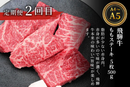 飛騨牛 ステーキ定期便 全3回 計約1.5kg A5 A4 ステーキソース リブロースステーキ ももステーキ サーロインステーキ リブロース モモ サーロイン ステーキ 牛 冷凍 和牛 牛肉 にく お