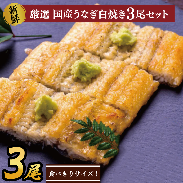 食べ切りサイズ！国内産うなぎの白焼(酒蒸し)100～120g 3尾　計300g以上|うなぎ 鰻 白焼 酒蒸し 食べ切り 茨城県 行方市（AD-129-1）