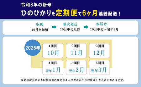 【定期便(6ヶ月連続)】ひのひかり「きりしまのゆめ(無洗米)」6kg(2kg×3袋)のお米を6回配送  [宮崎県産 精米 白米 特A地区 特別栽培米 産地直送 産直 国産米 小分け 真空チャック袋 真
