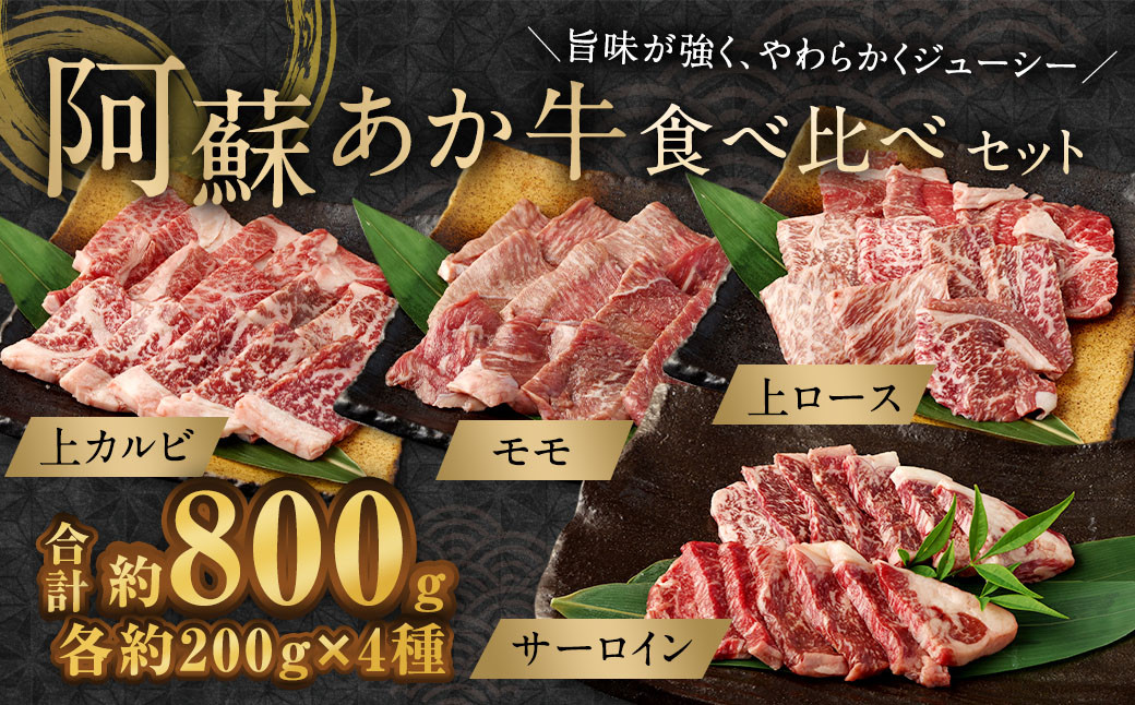 
            阿蘇あか牛 食べ比べセット（モモ・上カルビ・上ロース・サーロイン） 約800g 牛肉 赤牛 食べ比べ
          