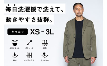【ふるなび限定】メンズ テーラードライトジャケット「ワークウェアスーツ」スーツに見える作業着　丸洗い可 ストレッチ 速乾 部屋干し可 撥水 シワになりにくい　オリーブ FN-Limited-SP ファッション 服 男性  S