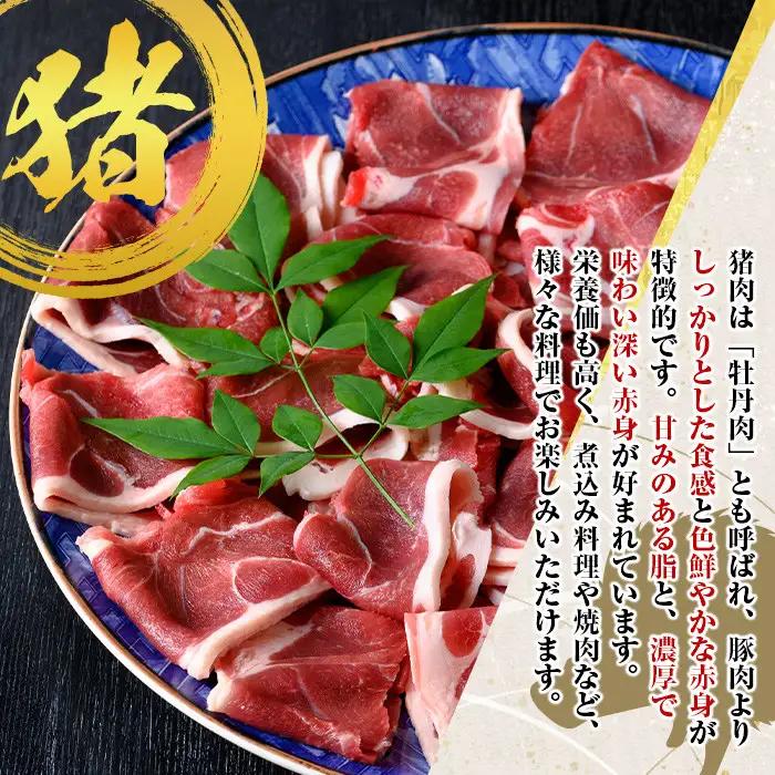 猪肉 ジビエ 鍋用 計1kg 国産 イノシシ肉 スライス 切り落とし【きらく】A59001