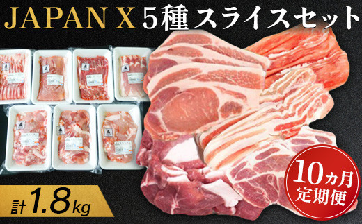 『定期便：10ヶ月』JAPAN X5種スライスセット1.8kg 【ロース・肩ロース・バラ・モモ・小間】【04168】JAPANX ロース 肩ロース バラ モモ 小間 計1.8kg 豚肉 JAL機内食 採用 食材王国みやぎ 大賞受賞 定期便 10ヶ月 ふるさと納税 宮城県