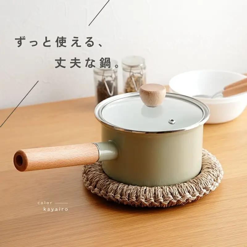 ミルクパン ホーロー 14cm　【白緑】（ミントグリーン）　rise052