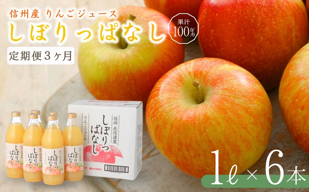 【定期便3ヶ月】信州産 りんごジュース 「しぼりっぱなし」 果汁100％ (1L×6本)｜ストレートジュース 信州 長野県 千曲市