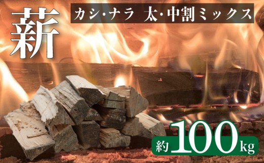 薪  【カシ・ナラ 太・中割り】 約100kg 薪ストーブ キャンプ まき 広葉樹 なら かし 楢 樫 自然乾燥 乾燥薪 ストーブ 火 焚き火 かまど 炉暖 炉 火持ち 中割り 太割り アウトドア 大容量  下関 山口