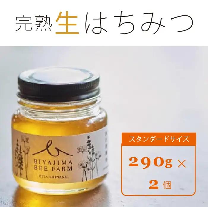BIYAJIMA BEE FARM『季節の完熟生はちみつ 一瓶290g×2個』北信濃の大自然がぎゅっとつまった、完全非加熱・無農薬・除草剤、防腐剤不使用の国産天然蜂蜜【長野県信濃町ふるさと納税】