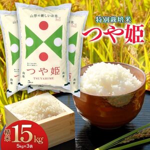 【令和7年産】 特別栽培米 つや姫 精米 15kg (5kg×3袋)　山形県 庄内産　米食味鑑定士お薦め　| つやひめ 15キロ 米 お米 コメ 精米 白米 食品 ご飯 ごはん 美味しい おいしい ブランド米 山形県 鶴岡市 返礼品