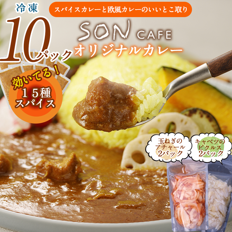15種スパイスを使用したSONカフェ特製カレー 200g×10P&玉ねぎのアチャール×2P&キャベツのピクルス×2P いずみピクルス NSW 099H3719