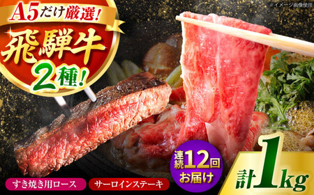 【12回定期】 飛騨牛　A5等級　大容量　「肉のキング」特選飛騨牛ステーキ＆amp;すきやき用(1Kgセット)[AVAG013]