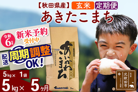 ※令和6年産 新米予約※《定期便5ヶ月》秋田県産 あきたこまち 5kg【玄米】(5kg小分け袋) 2024年産 お届け時期選べる お届け周期調整可能 隔月に調整OK お米 藤岡農産