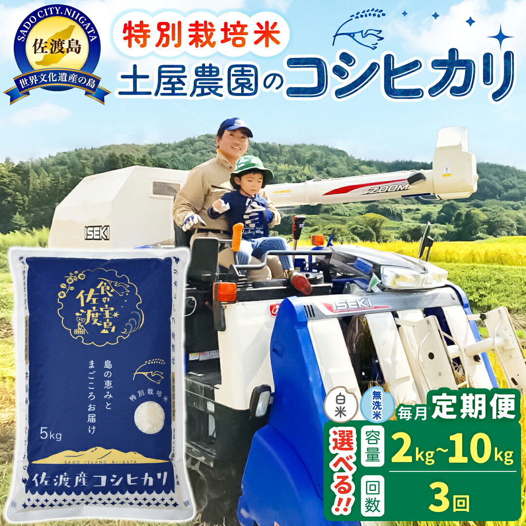 【ふるさと納税】【3か月定期便】米 コシヒカリ 2kg 4kg 5kg 10kg 選べる 令和8年産 白米 無洗米 特別栽培米 土屋農園 佐渡島産 こしひかり ごはん おにぎり 新潟県 佐渡市