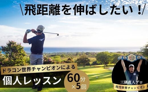 ゴルフ ドラコン現役世界チャンピオン“三隅直人プロ”による飛距離アップレッスン！60分（マンツーマンゴルフレッスン）×５回分【ゴルフ ごるふ ゴるふ ごルふ ごるフ ゴルフレッスン 飛距離 飛距離アップ ゴルフ レッスン ゴルフ指導 ゴルフのコツ 技術向上 レッスン スイング改善 マンツーマン 初心者歓迎 プロによる指導 ゴルフドライバー ゴルフドライバーコンテスト 世界大会 日本大会 優勝】