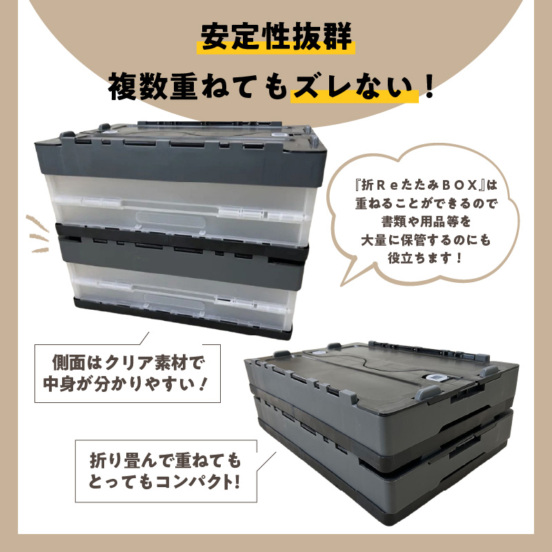 書類整理やアウトドア、防災用品保管にも使える！耐荷重25kgの折りたたみ式BOX『折ＲｅたたみＢＯＸ（ブラック）』 箱 BOX コンテナ ボックス プラスチック 再生 SDGｓ 書類 整理 アウトドア