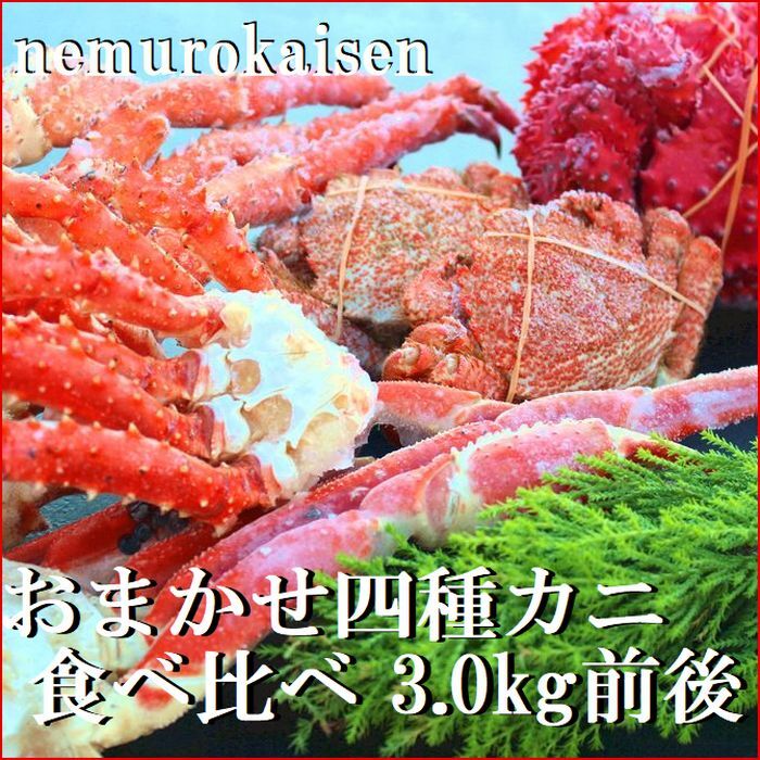 【ふるさと納税】 おまかせ 4 種のカニ食べ比べ ( 計 3kg 前後 ) 花咲がに 花咲 花咲ガニ 花咲蟹 いばらがに イバラガニ いばら蟹 いばらガニ ズワイガニ ズワイ蟹 ずわい蟹 タラバガニ たらばがに たらば蟹 タラバ蟹 かに カニ 蟹 北海道 根室市 ふるさと納税 E-57004