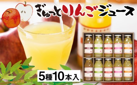 ぎゅっとりんごジュース　5種10本 飲み比べ 化粧箱入り 100%飛騨リンゴを使っておいしさを凝縮したジュース 黒内果樹園 ギフト お中元 にも[Q1867]