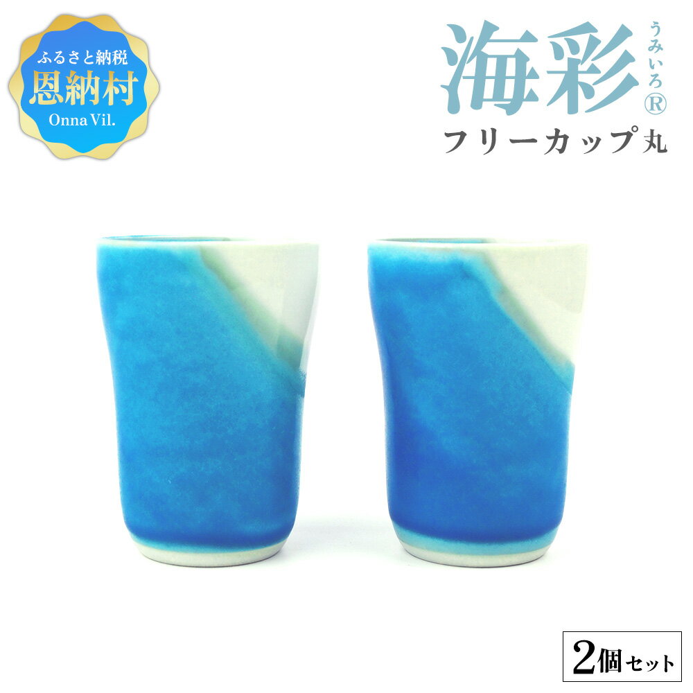 【ふるさと納税】海彩（うみいろ）フリーカップ（丸）2個 セット【青風窯：玉田　彰作】 やちむん コップ カップ 陶器 陶器カップ 工芸品 食器 器 焼き物 伝統工芸 プレゼント 贈り物 お祝い 沖縄県 恩納村