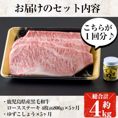 ふるさと納税 曽於市 【毎月届くわくわく定期便】鹿児島県産黒毛和牛ステーキ合計5回 |  | 01