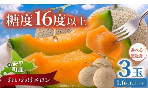 【2027年先行予約】おいわけメロン 1.6kg以上×3玉 選べる配送月 7月・8月 赤肉メロン 糖度16度以上 北海道安平町産 ギフト お中元 ※着日指定不可