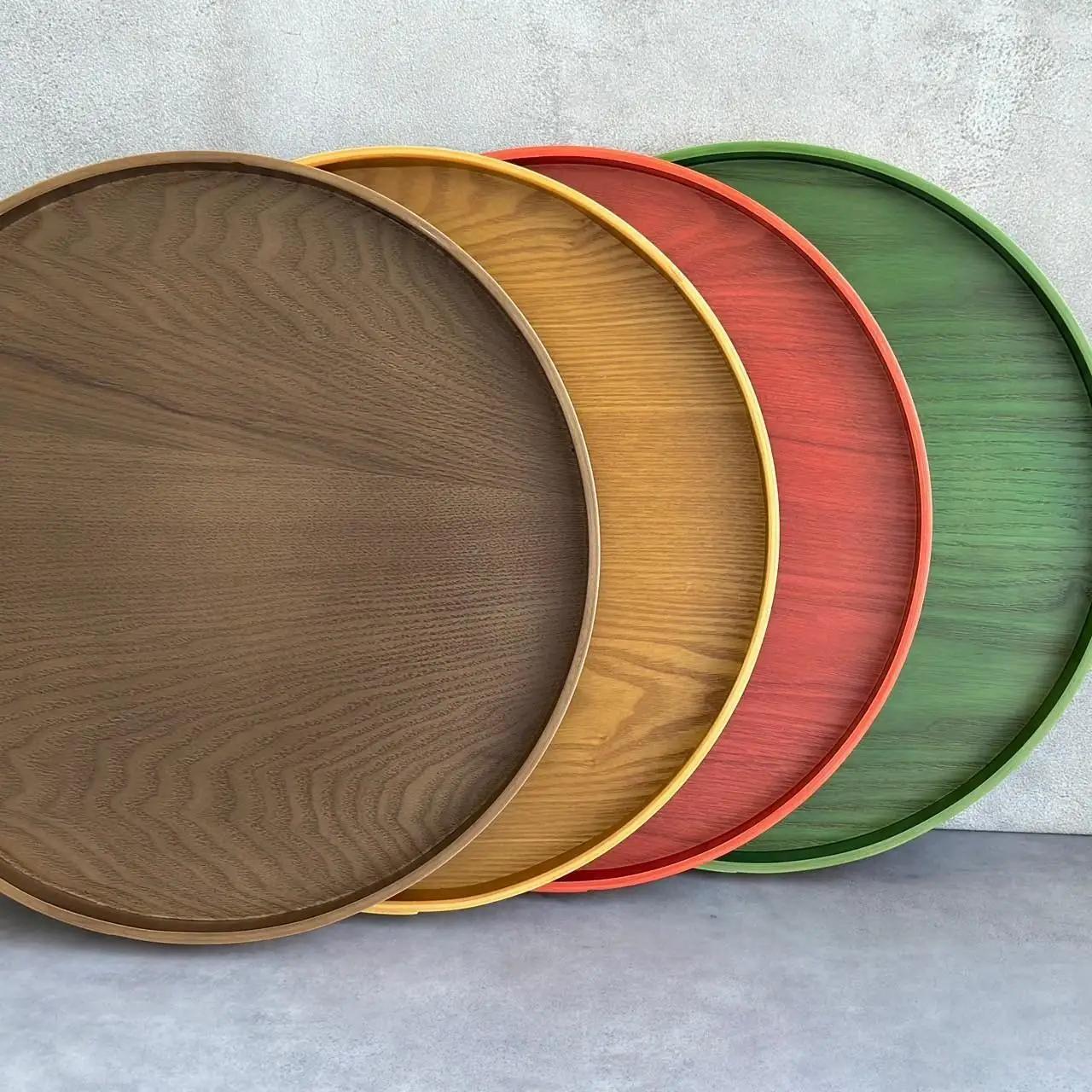 ［リーフグリーン］木製 お盆 曲げわっぱ カラー丸盆 まげわっぱ 紀州漆器［YS146］