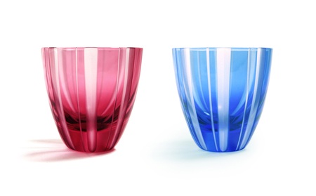 浅草切子 KANA KURITA「ぐい呑 子持縞 青藍/金赤＜艶消し＞」ペアセット 木箱入り_0012-099-T07