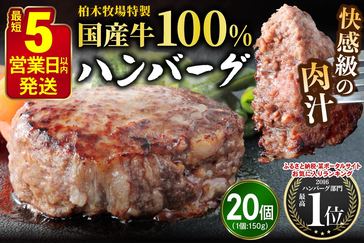 柏木牧場特製 国産牛100%ハンバーグ (150g×20個)｜国産 ハンバーグ 冷凍 グルメ ギフト お惣菜 惣菜 [1421]