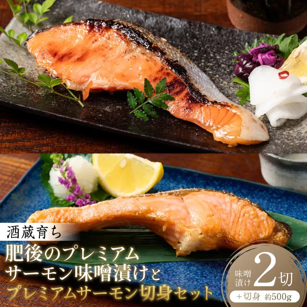 酒蔵育ち 肥後のプレミアムサーモン 味噌漬け 2切×1パック と プレミアムサーモン切身 約500g セット サーモントラウト 銀鮭 味噌漬け 赤酒 切身 切り身 和食 魚 おかず 熊本県 八代市