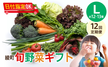 【12回定期便】綾町旬野菜ギフト（Lサイズ / 約12-13種）4人以上分 / 12ヶ月 有機栽培 産地直送 新鮮 旬 詰め合わせ 送料無料_A0004-111