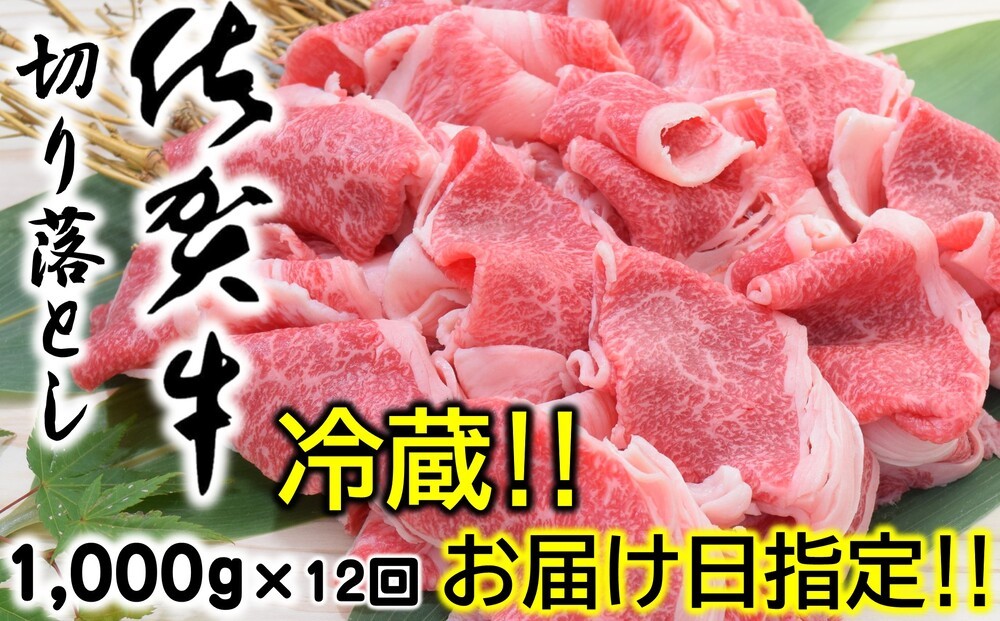 
                  【定期便】【冷蔵・お届け日指定】佐賀牛切り落とし1,000g×12回
                