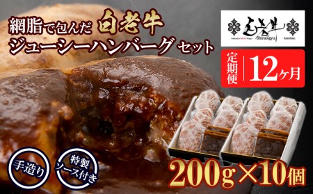 定期便12カ月 お楽しみ 白老牛 ジューシー ハンバーグ セット 10個 BY102