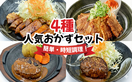 定食屋の人気おかず4種セット（ ハンバーグ ロース とんてき 豚バラ肉 ） 冷凍  京都 八幡 ずんべら屋