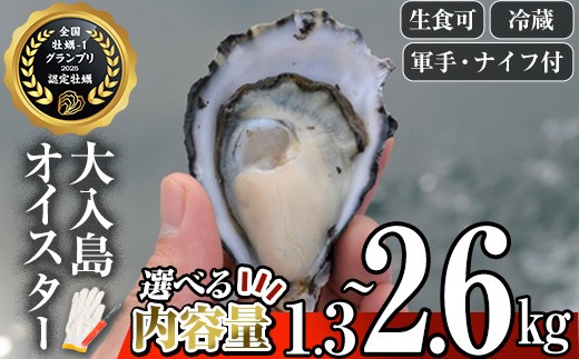 
                  ＼牡蠣1グランプリ最高金賞受賞／ 真ガキ 大入島オイスター＜内容量が選べる(約1.3kg・約2.6kg)＞ 牡蠣 かき カキ 貝 海鮮 魚介類 冷蔵 生食可 真牡蠣 シングルシード 養殖 殻付き 【ED08・ED09】【(合)新栄丸】
                