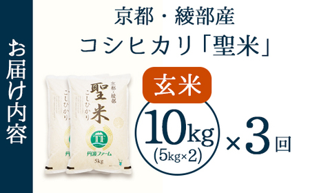【定期便3回】聖米(玄米) 10kg（5kg×2）×3回 / 米 玄米 定期便 綾部市 / 有限会社カメイ［BSDY059］