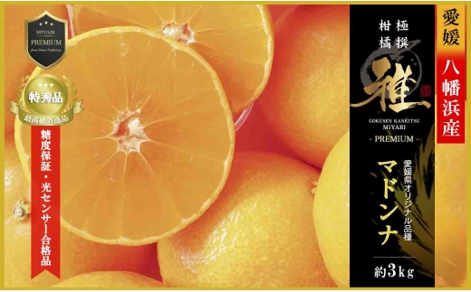 極撰柑橘＜雅プレミアム＞糖度保証・光センサー 合格品「 マドンナ 」約3キロ＜F39-68＞【1620363】 YWTF043