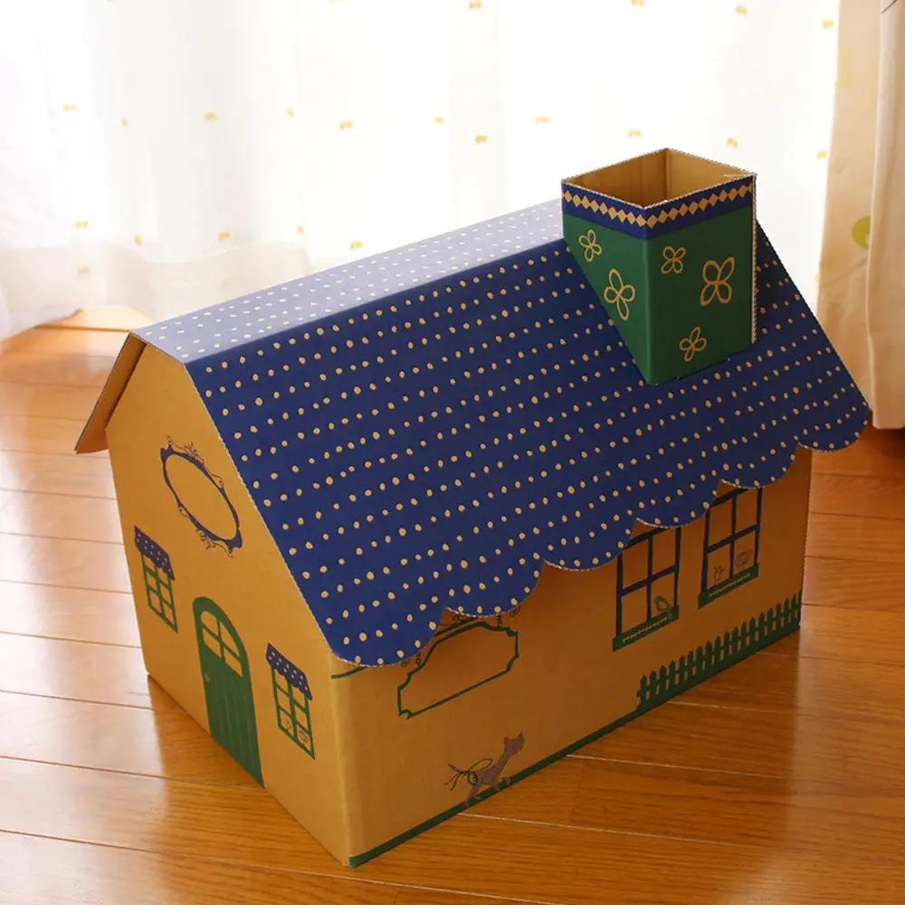 成長に合わせて使える段ボール家具　ジュニアデスクチェア&おうち型収納ボックス◇【カラー：青】