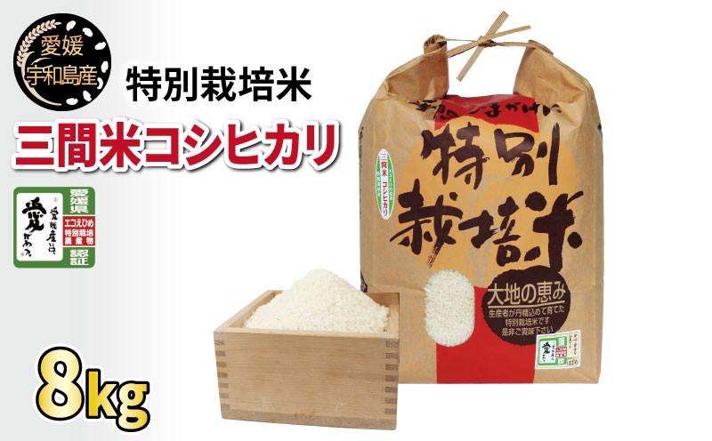 
                  新米 特別栽培米 コシヒカリ 三間米 令和8年度産 8kg 農業組合法人はざめ 米 ご飯 ごはん お弁当 弁当 おにぎり ブランド米 ふっくら ツヤツヤ 甘い 国産 愛媛 宇和島 G022-015001
                