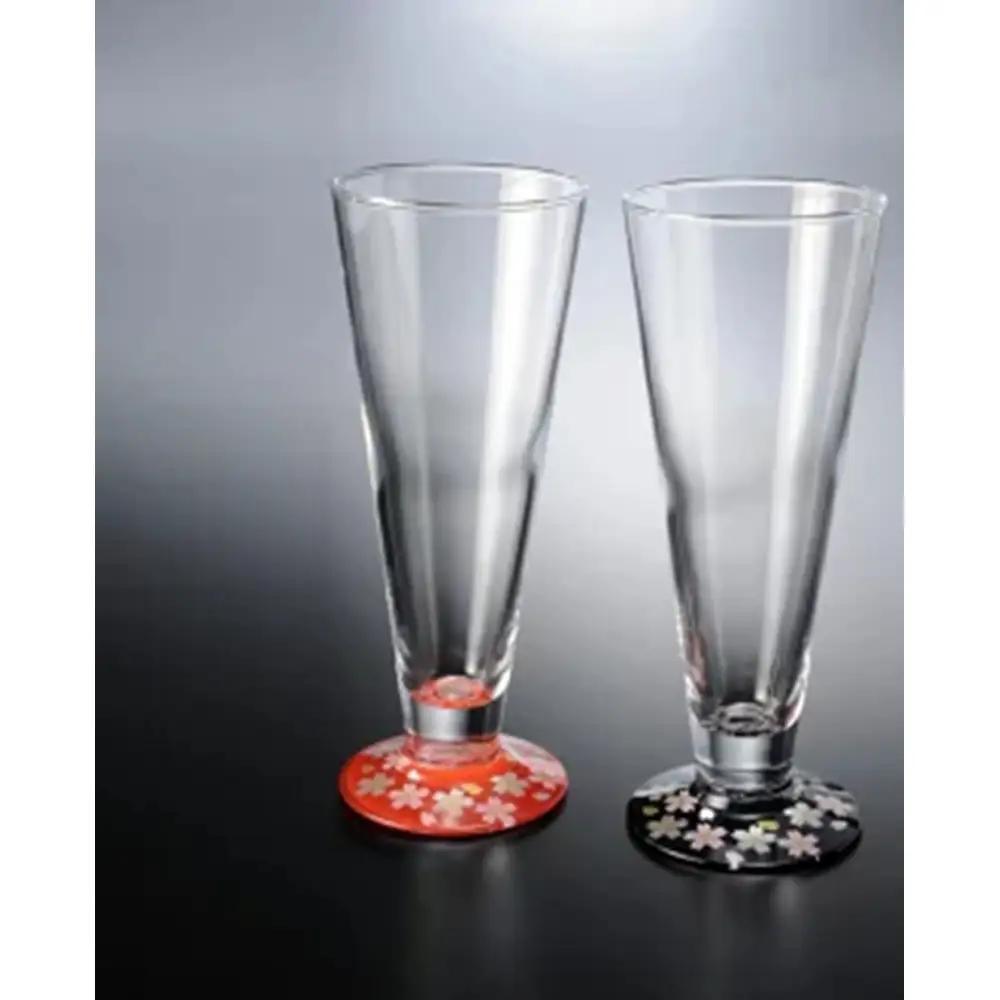 みよし漆器本舗 ビールグラス ペア 紀州塗り ぬりもん de Verre 蒔絵 桜 黒 赤 285ml