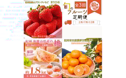 【2～3・7・12月 全3回】紀州和歌山産旬のフルーツセット（いちご・桃・有田みかん）定期便 【魚鶴商店】【UT70】