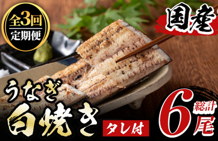 《定期便・全3回》国産！うなぎ白焼き(2尾×3回・タレ付き) 国産 九州産 鰻 ウナギ 無頭 魚 魚介類 かばやき 蒲焼 蒲焼き しろやき 白焼 おかず 特産品 お土産 ギフト プレゼント 冷蔵 定期便【尾方屋】_y491