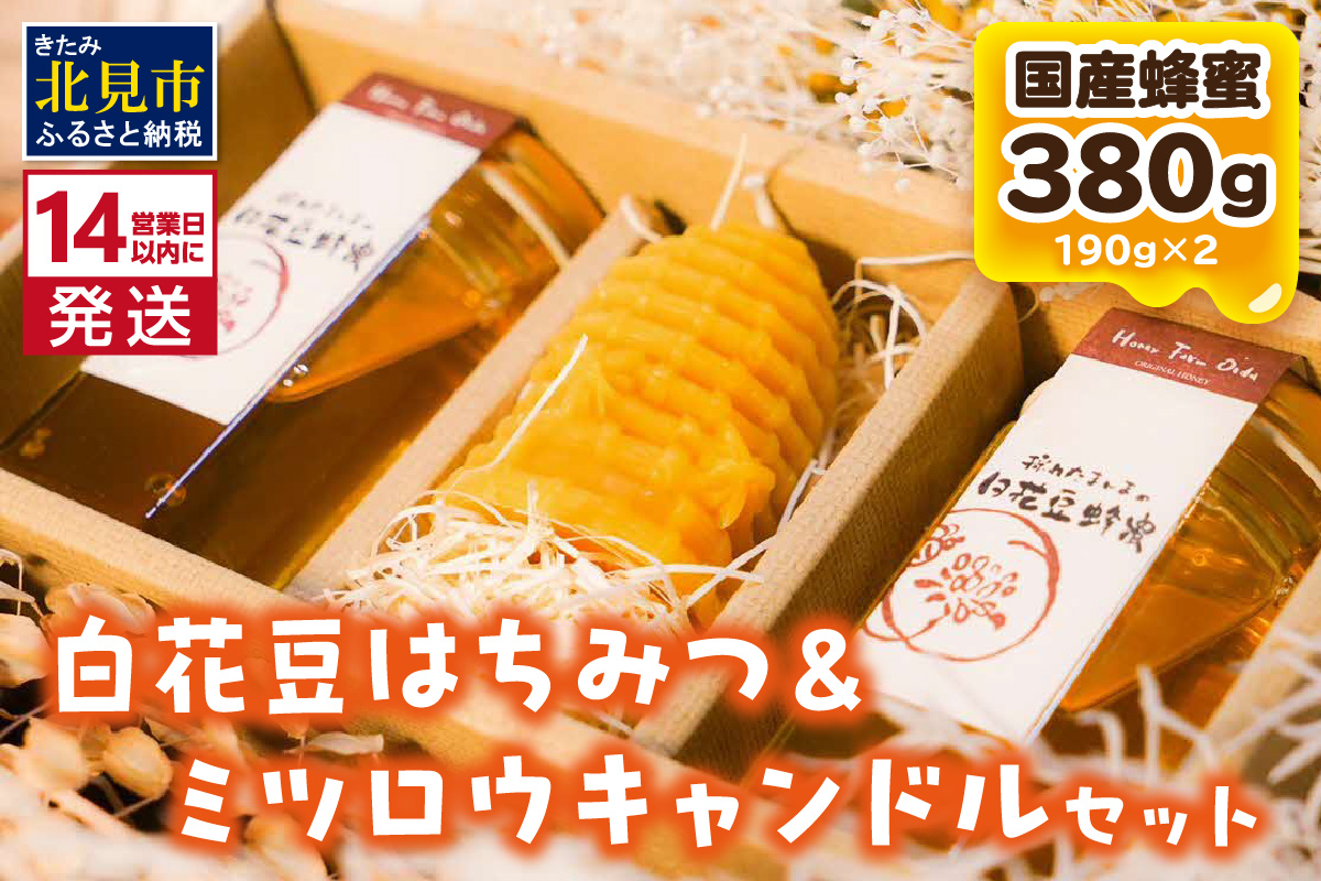 《14営業日以内に発送》【国産蜂蜜】白花豆はちみつ 190g×2個 と ミツロウキャンドル 1個 ( はちみつ 蜂蜜 ハチミツ 白花豆 ミツロウ キャンドル ろうそく )【022-0004】