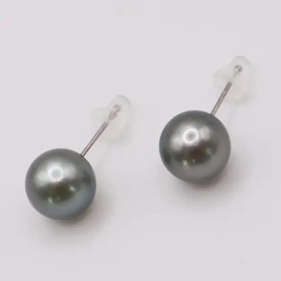 2212 Pt900 タヒチ黒蝶真珠　9.5㎜up　スタッドピアス