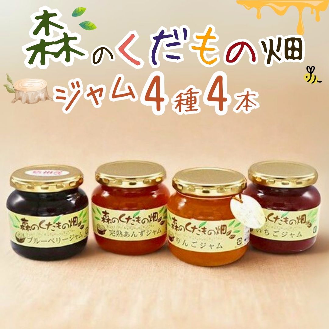 【ふるさと納税】森のくだもの畑ジャム 4本セット(あんず/ブルーベリー/りんご/いちご 各1本)|フルーツジャム ジャム セット 詰め合わせ パンに塗る 朝食 朝ごはん 軽食 国産 完熟フルーツ 信州 長野 千曲市 送料無料