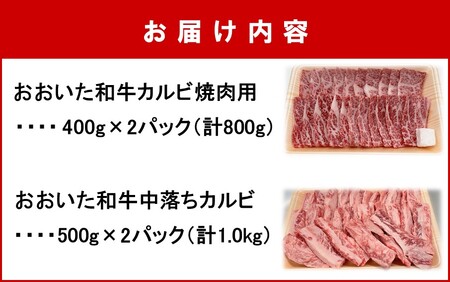 2382R_おおいた和牛カルビダブルセット計1.8kg 上カルビ400g×2パック 中落ちカルビ500×2パック バーベキュー 焼肉 パーティー 牛肉 食べ比べ BBQ 大人数 