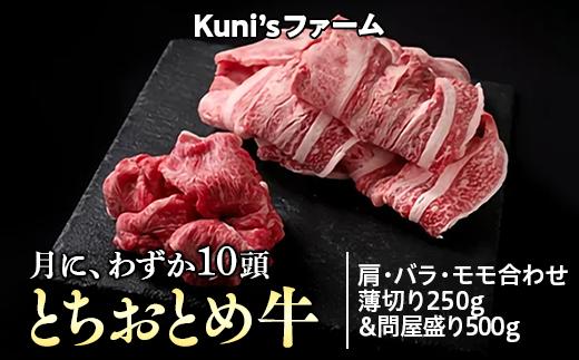 
とちおとめ牛　肩・バラ・モモ合わせ薄切り250g&問屋盛り500gセット
